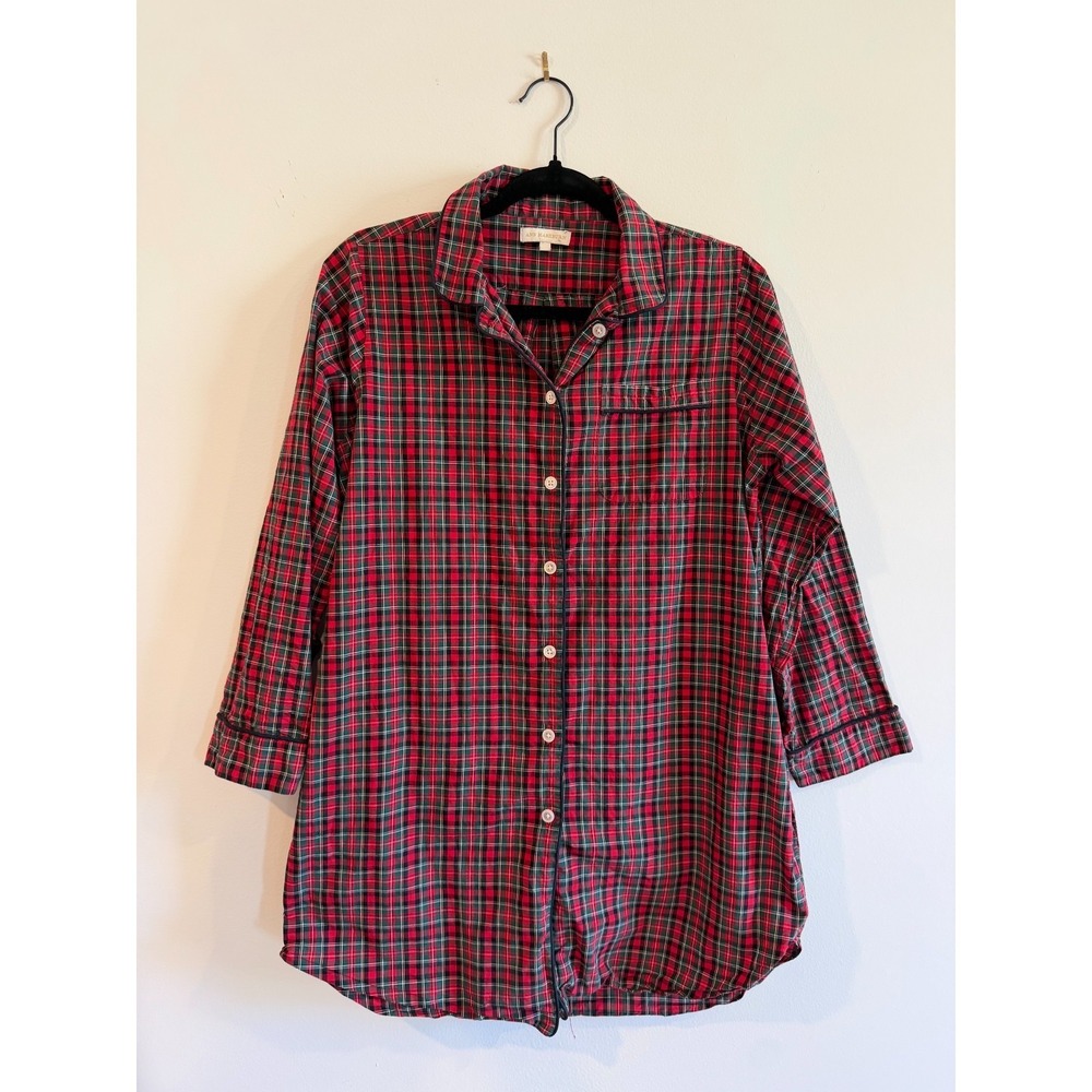 Ann Mashburn Sleep Shirt Nightgown Womens Small Red Plaid Pockets Button Front